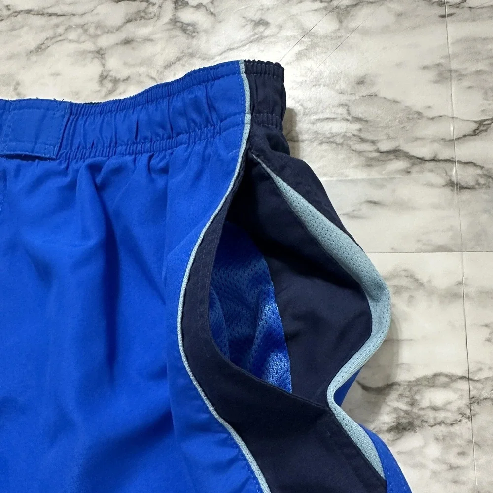 Nike Men's Swim Trunks Suit Board Shorts XL Slim Waist Blue Black Lined Pocket